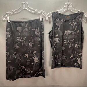 Vintage Pariscope midi skirt set black floral pattern with glitter detail